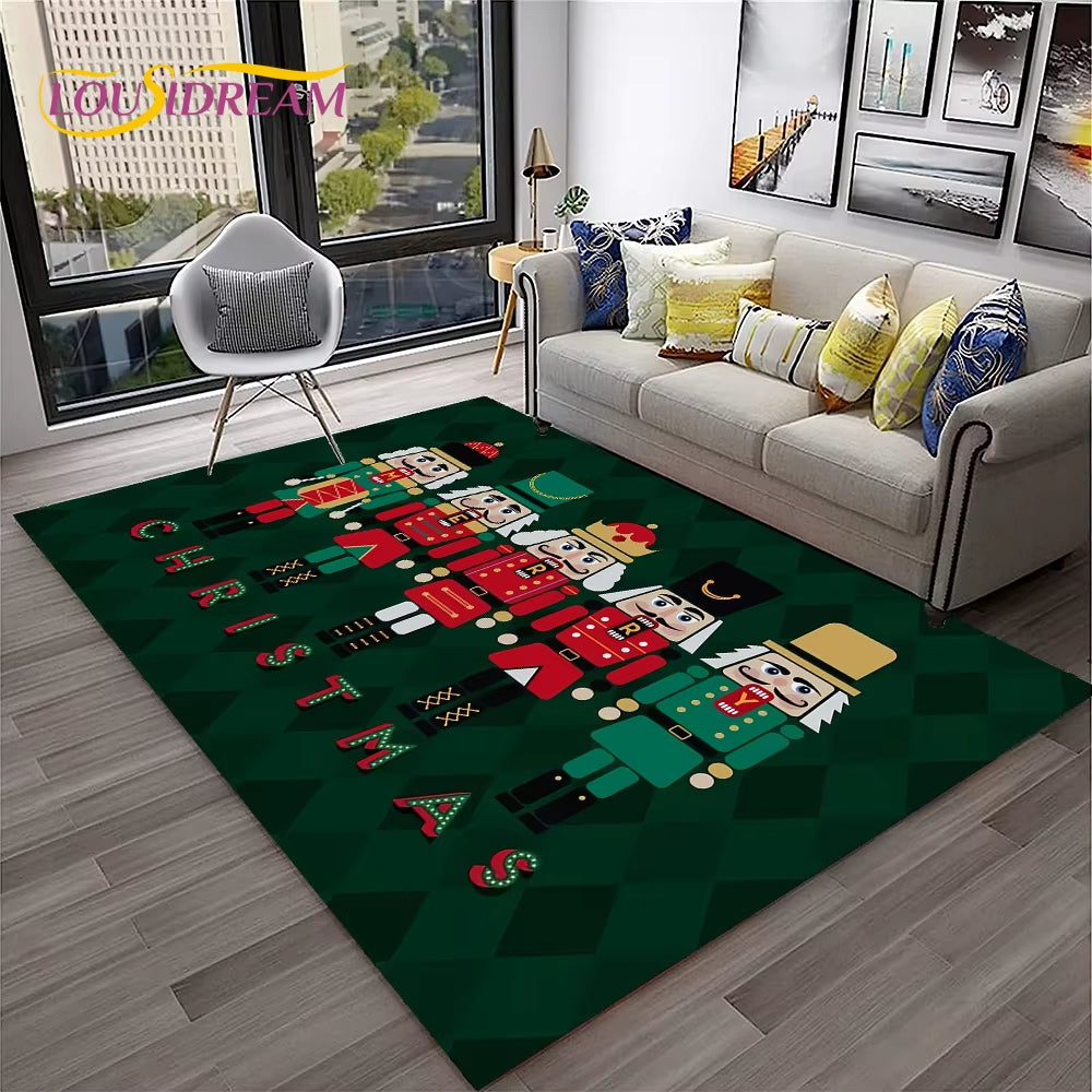 Nutcracker Christmas Tree Cartoon Fairy Tales Carpet Rug for Home Living Room Bedroom Sofa Doormat Decor,Kids Non-Slip Floor Mat