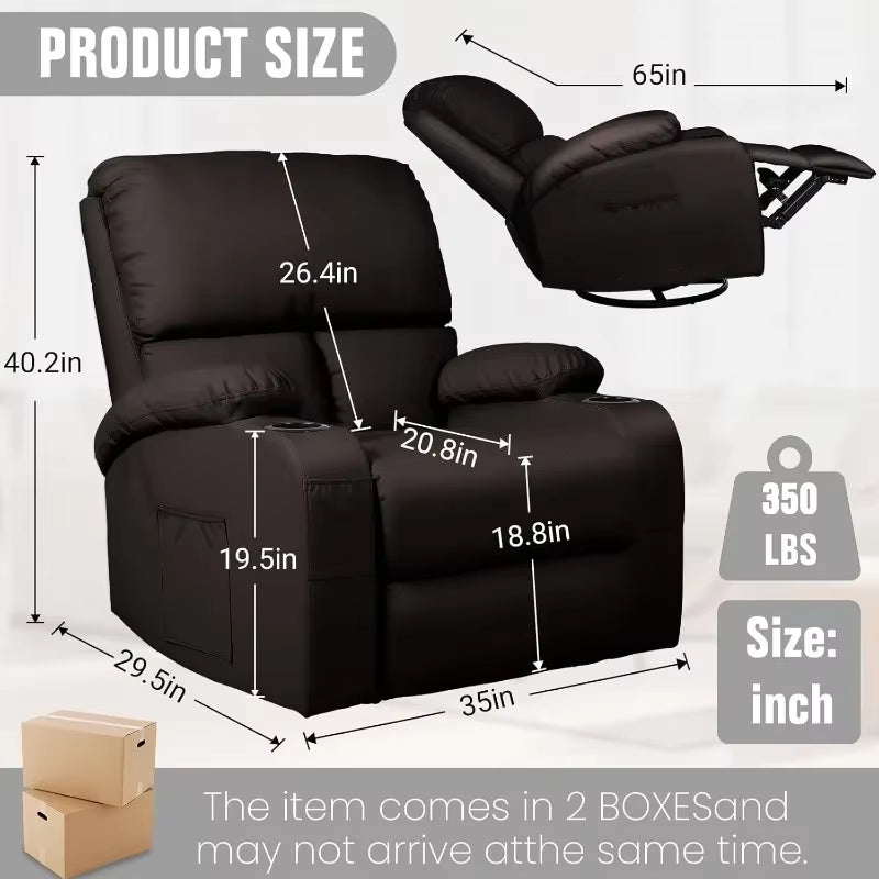 Swivel Rocking Recliner - 8-Point Massage & Heat Therapy Chair - SP!NECK™