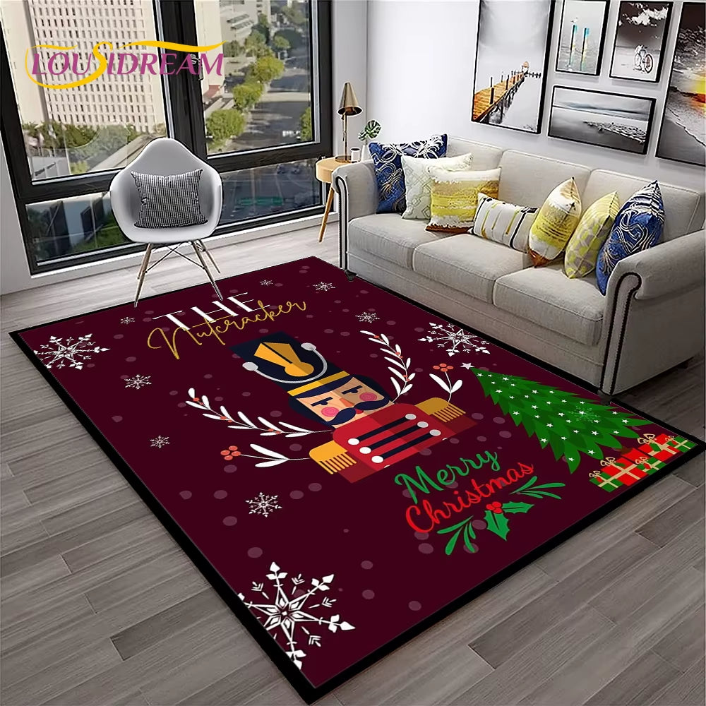 Nutcracker Christmas Tree Cartoon Fairy Tales Carpet Rug for Home Living Room Bedroom Sofa Doormat Decor,Kids Non-Slip Floor Mat