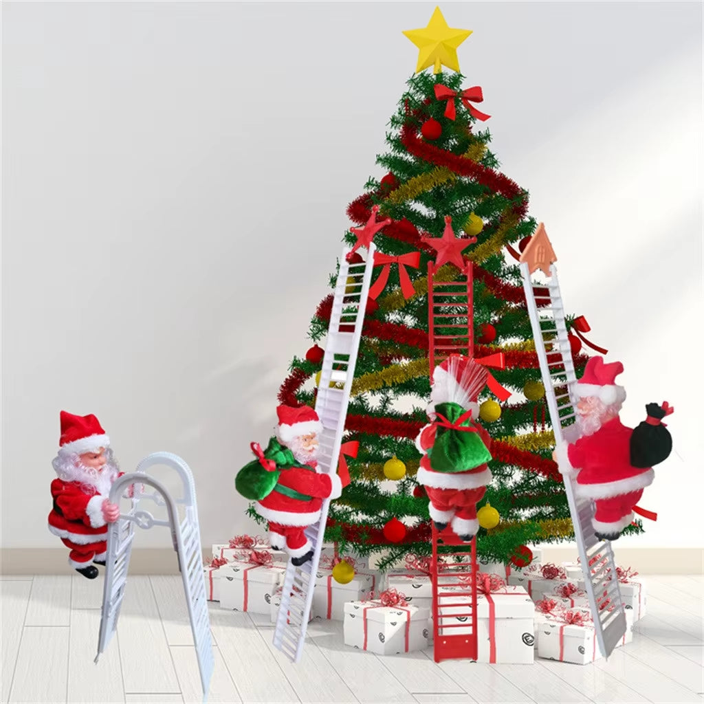 2024 Santa Claus Doll Climbing Ladder with Music Christmas Tree Ornaments Decorations for Home 2023 Navidad New Year Kids Gift