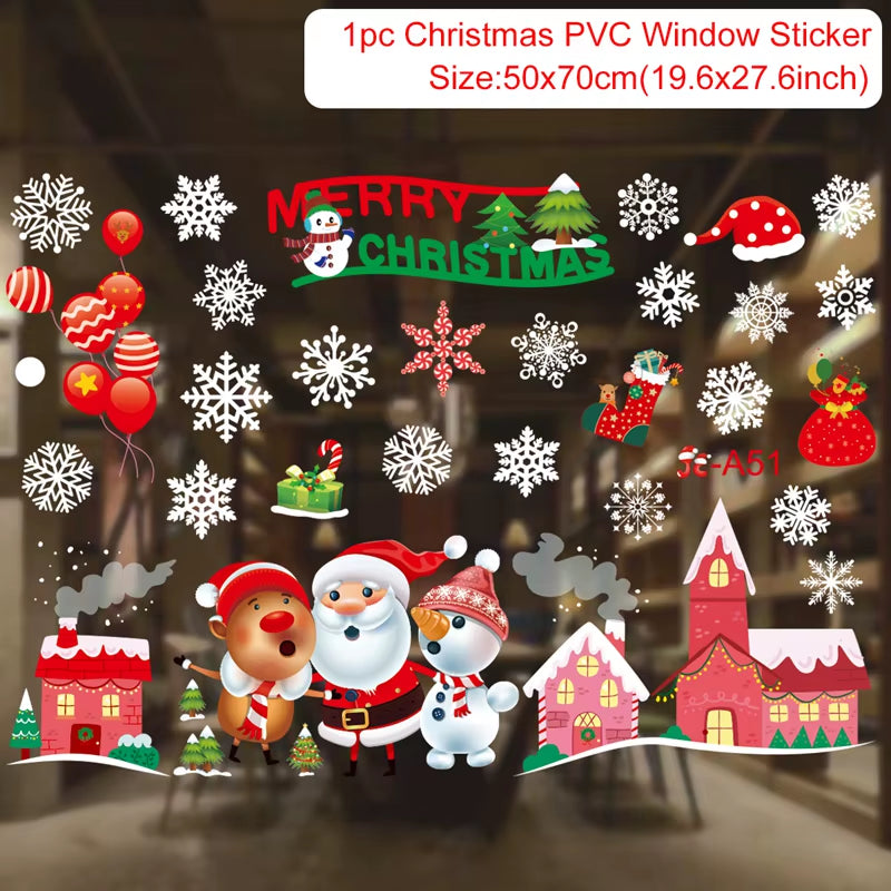 Christmas Window Stickers Merry Christmas Decorations for Home 2025 Christmas Wall Sticker Kids Room New Year Decoration 2026