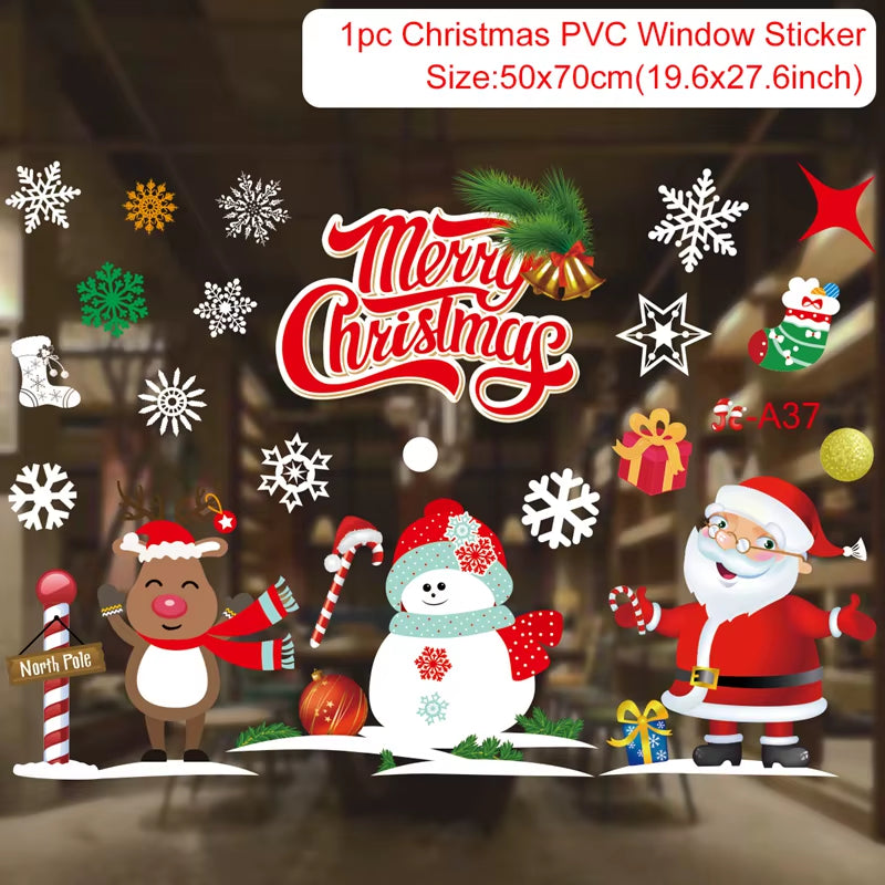 Christmas Window Stickers Merry Christmas Decorations for Home 2025 Christmas Wall Sticker Kids Room New Year Decoration 2026