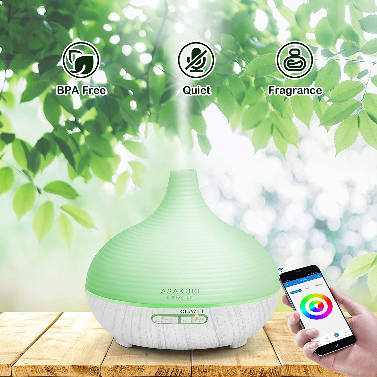 ASAKUKI Smart Wifi Essential Oil Diffuser with 4 Essential Oils Set