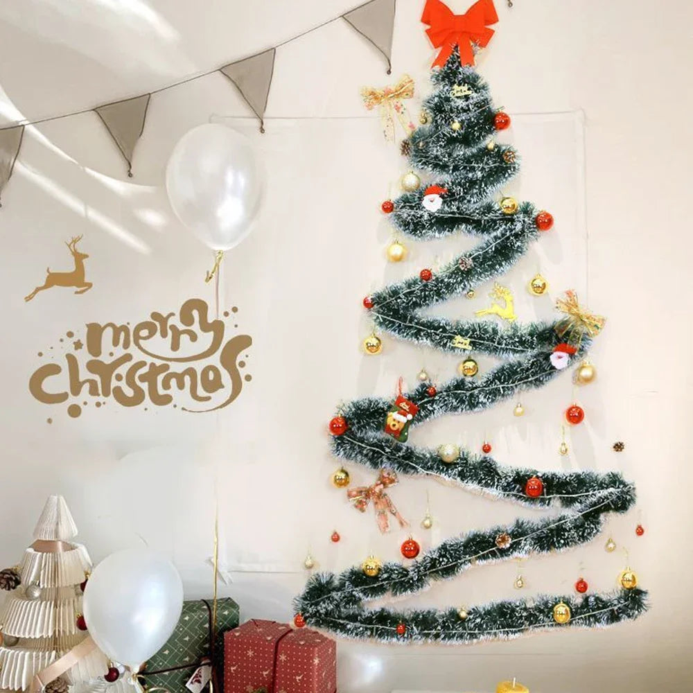 2M Christmas Green Cane Ribbons Garland with LED Lights, DIY Xmas Tree Ornaments, Christmas Rattan Wreath Home Party Decoration