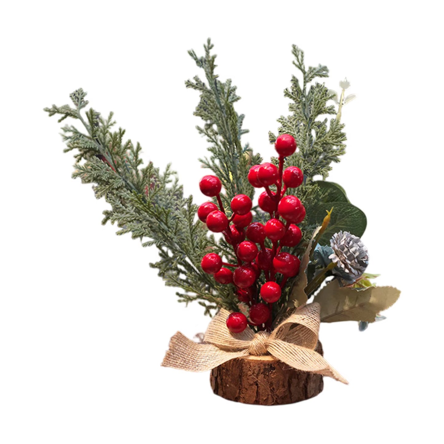 Christmas Decoration Desktop Small Tree Simulation Flower Wreath Ornament New Year Decoration Red Fruit Small Tree Artificial