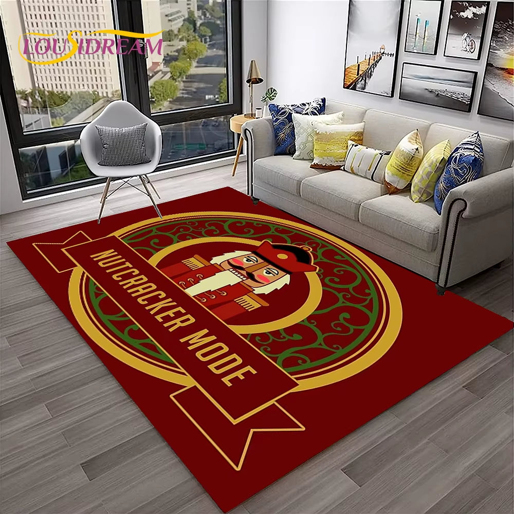 Nutcracker Christmas Tree Cartoon Fairy Tales Carpet Rug for Home Living Room Bedroom Sofa Doormat Decor,Kids Non-Slip Floor Mat