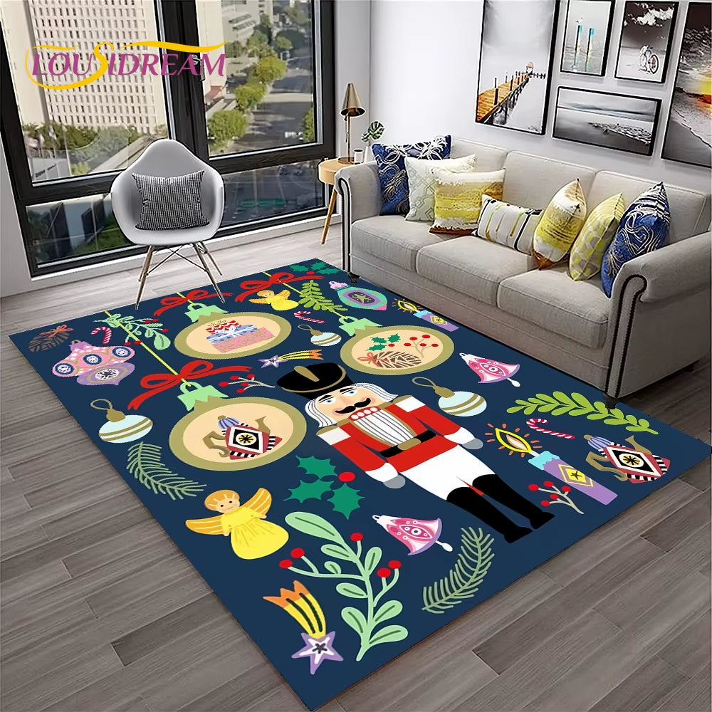 Nutcracker Christmas Tree Cartoon Fairy Tales Carpet Rug for Home Living Room Bedroom Sofa Doormat Decor,Kids Non-Slip Floor Mat