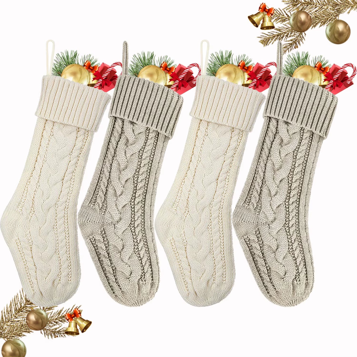 3/4/5/6/8Pcs Christmas Stockings 18In Large Size Cable Knit Stocking Gifts Kids New Year Gift Decor for Family Holiday Party