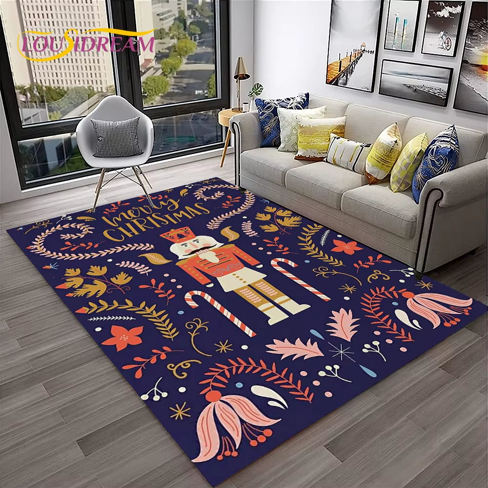 Nutcracker Christmas Tree Cartoon Fairy Tales Carpet Rug for Home Living Room Bedroom Sofa Doormat Decor,Kids Non-Slip Floor Mat