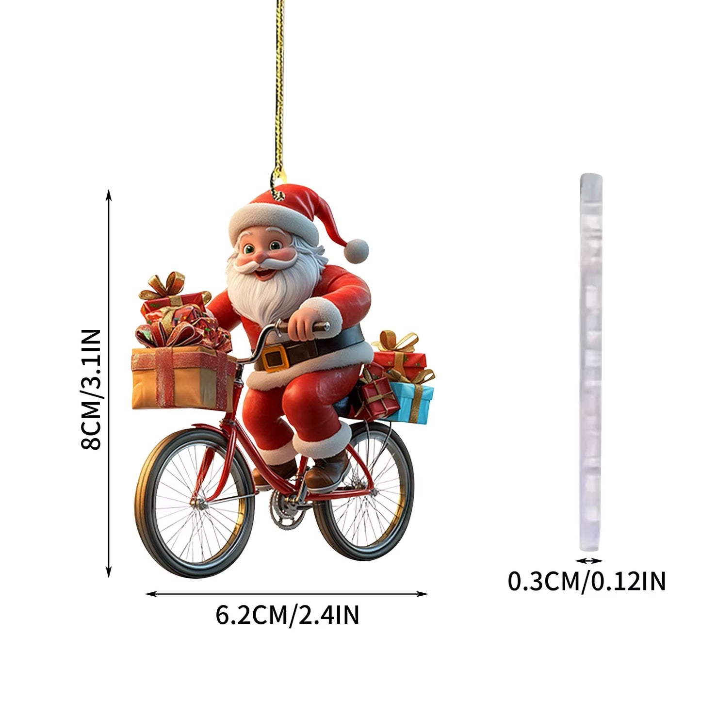 2D Acrylic Winter Decorative Hanging Cartoon Santa Claus Bicycle Gifts Christmas Pendants Christmas Tree Decoration