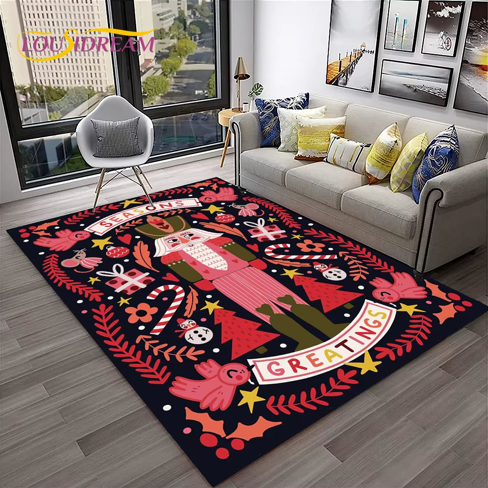 Nutcracker Christmas Tree Cartoon Fairy Tales Carpet Rug for Home Living Room Bedroom Sofa Doormat Decor,Kids Non-Slip Floor Mat