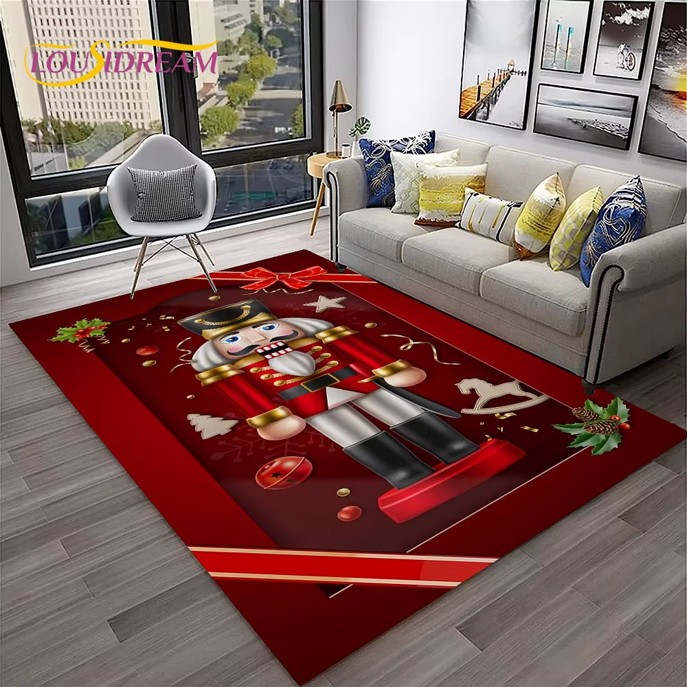 Nutcracker Christmas Tree Cartoon Fairy Tales Carpet Rug for Home Living Room Bedroom Sofa Doormat Decor,Kids Non-Slip Floor Mat