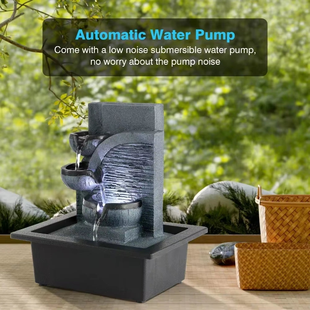 Simple Indoor Tabletop Fengshui Water Fountain with LED Geomantic Ball Fengshui Decoration Mini Waterfalls Landscape Ornament