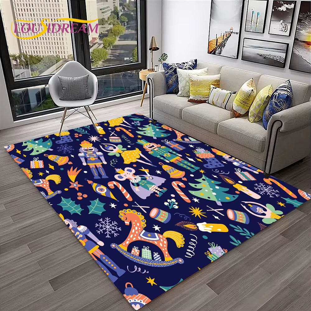 Nutcracker Christmas Tree Cartoon Fairy Tales Carpet Rug for Home Living Room Bedroom Sofa Doormat Decor,Kids Non-Slip Floor Mat