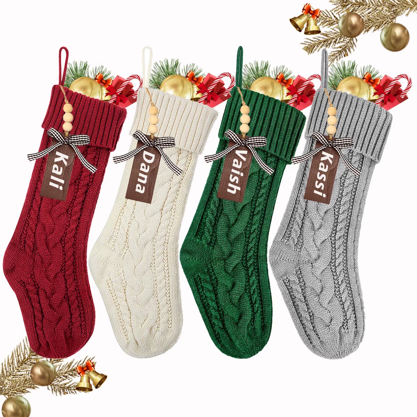 3/4/5/6/8Pcs Christmas Stockings 18In Large Size Cable Knit Stocking Gifts Kids New Year Gift Decor for Family Holiday Party