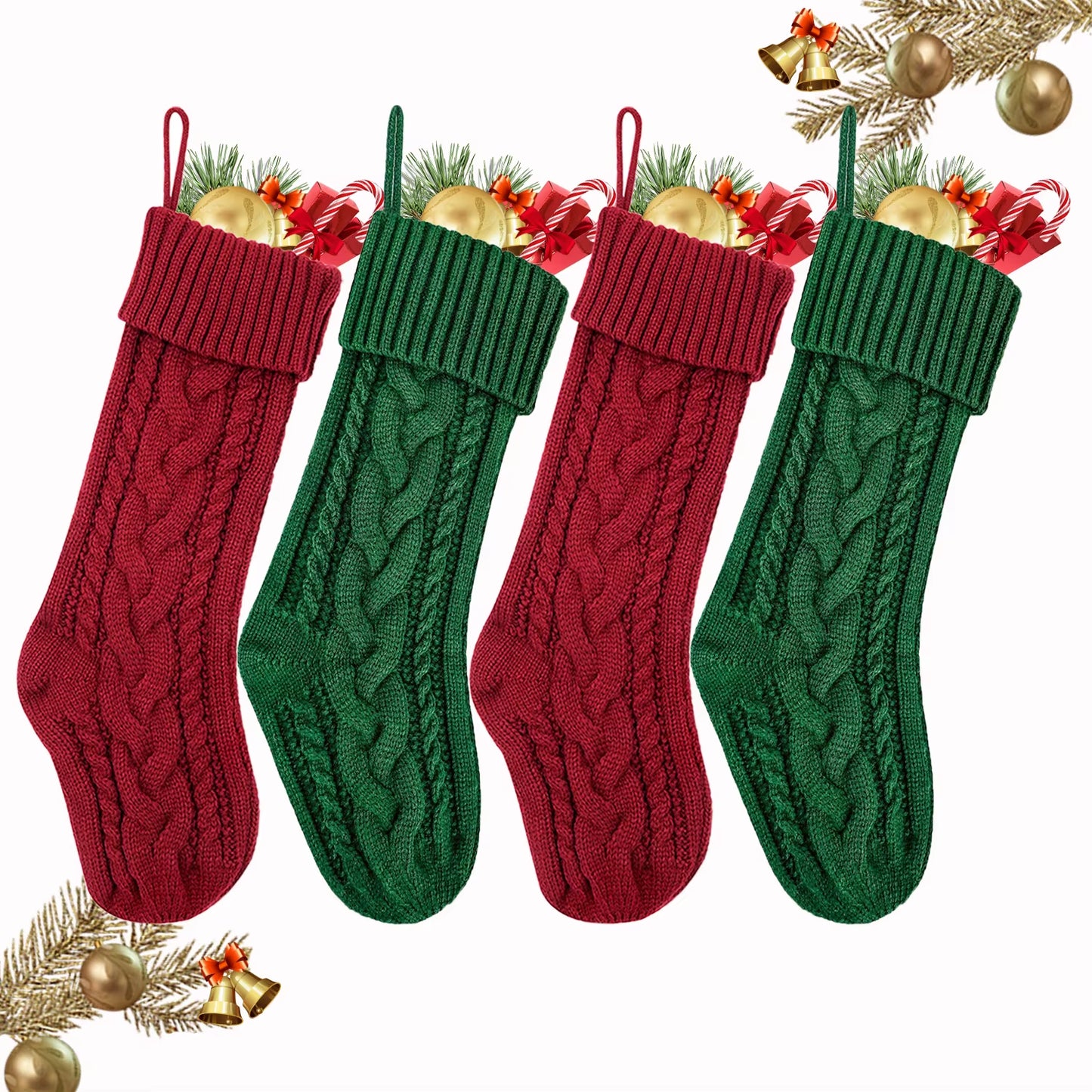 3/4/5/6/8Pcs Christmas Stockings 18In Large Size Cable Knit Stocking Gifts Kids New Year Gift Decor for Family Holiday Party