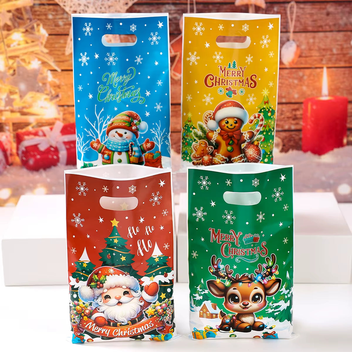 10/25/50Pcs Christmas Gift Bags Christmas Party Decoration 2025 Xmas Santa Claus Cute Hand Bags Navidad Natal New Year Gift 2026