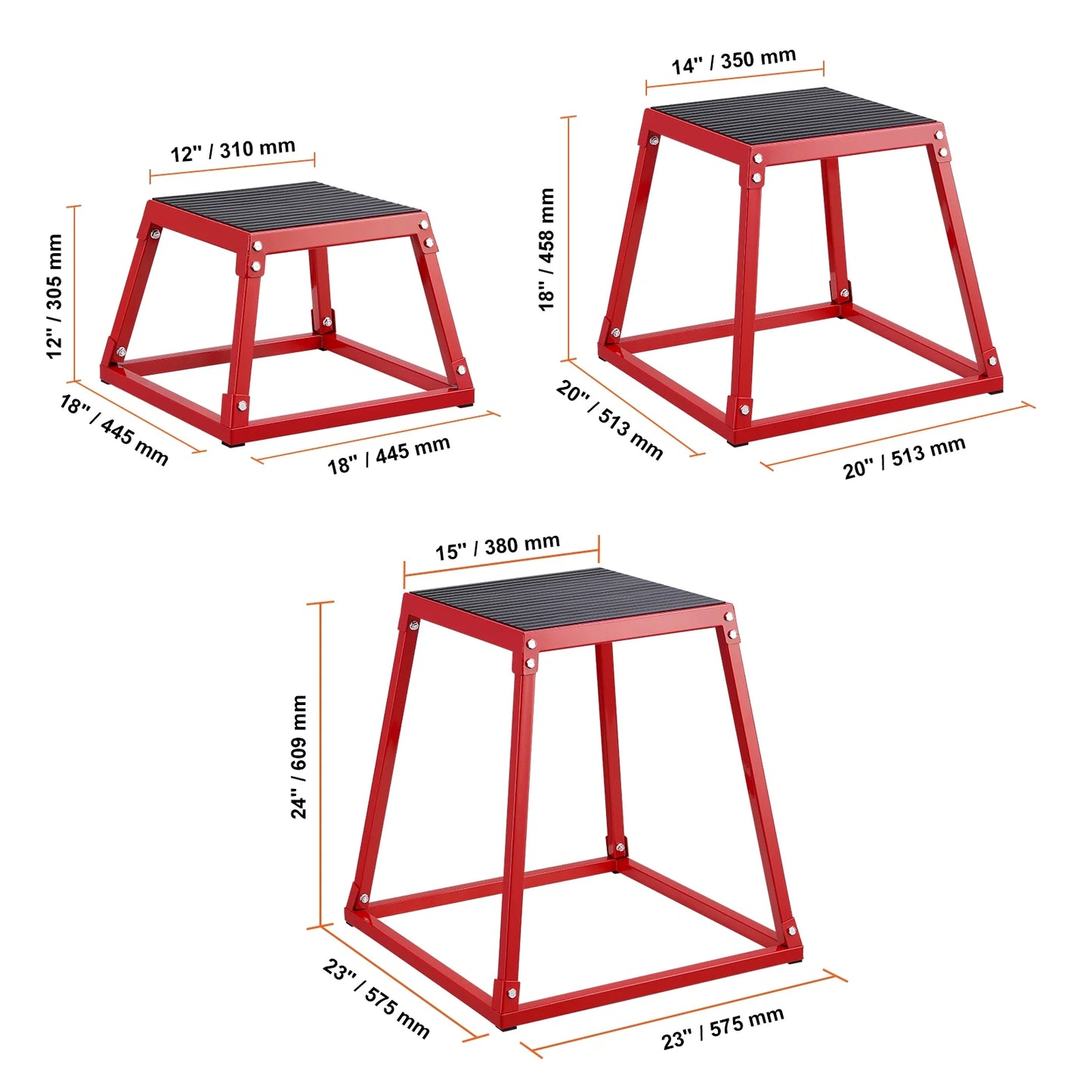 Plyo Jumping Cubes, 12/18/24 Inch Exercise Platform, Agility Jump Box, Non-Slip Workout Step up Cube Set for Domestic Gym Practice, Conditioning Power Training, Red