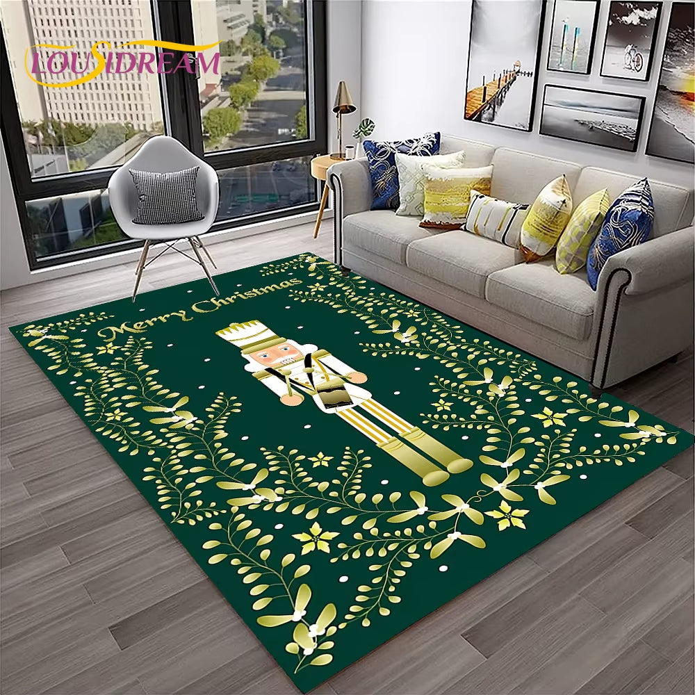 Nutcracker Christmas Tree Cartoon Fairy Tales Carpet Rug for Home Living Room Bedroom Sofa Doormat Decor,Kids Non-Slip Floor Mat
