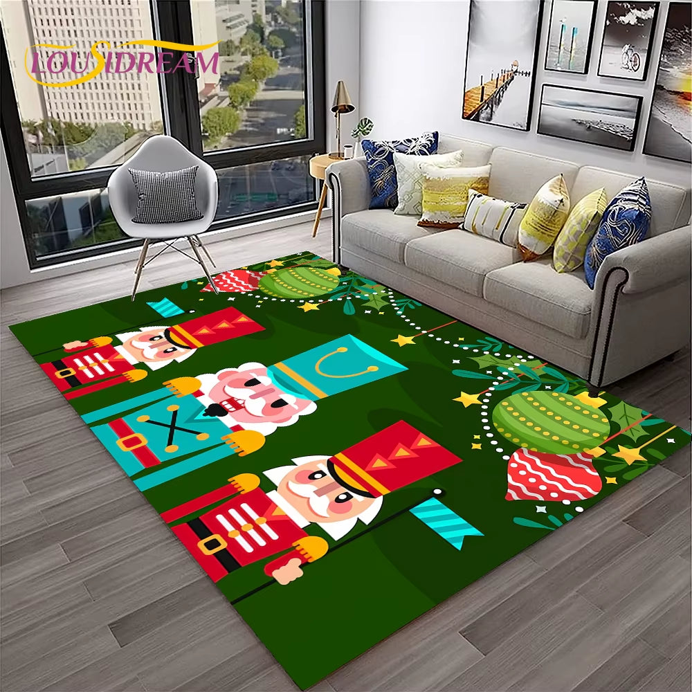 Nutcracker Christmas Tree Cartoon Fairy Tales Carpet Rug for Home Living Room Bedroom Sofa Doormat Decor,Kids Non-Slip Floor Mat