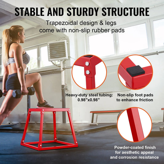 Plyo Jumping Cubes, 12/18/24 Inch Exercise Platform, Agility Jump Box, Non-Slip Workout Step up Cube Set for Domestic Gym Practice, Conditioning Power Training, Red