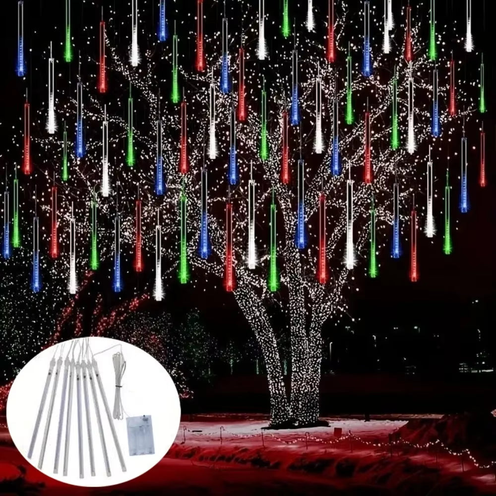 30Cm LED Meteor Shower Rain String Lights AA Battery LED Lights Street Christmas Decoration for Home Outdoor Wedding Party Decor