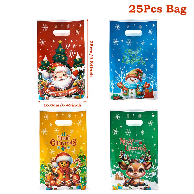 10/25/50Pcs Christmas Gift Bags Christmas Party Decoration 2025 Xmas Santa Claus Cute Hand Bags Navidad Natal New Year Gift 2026