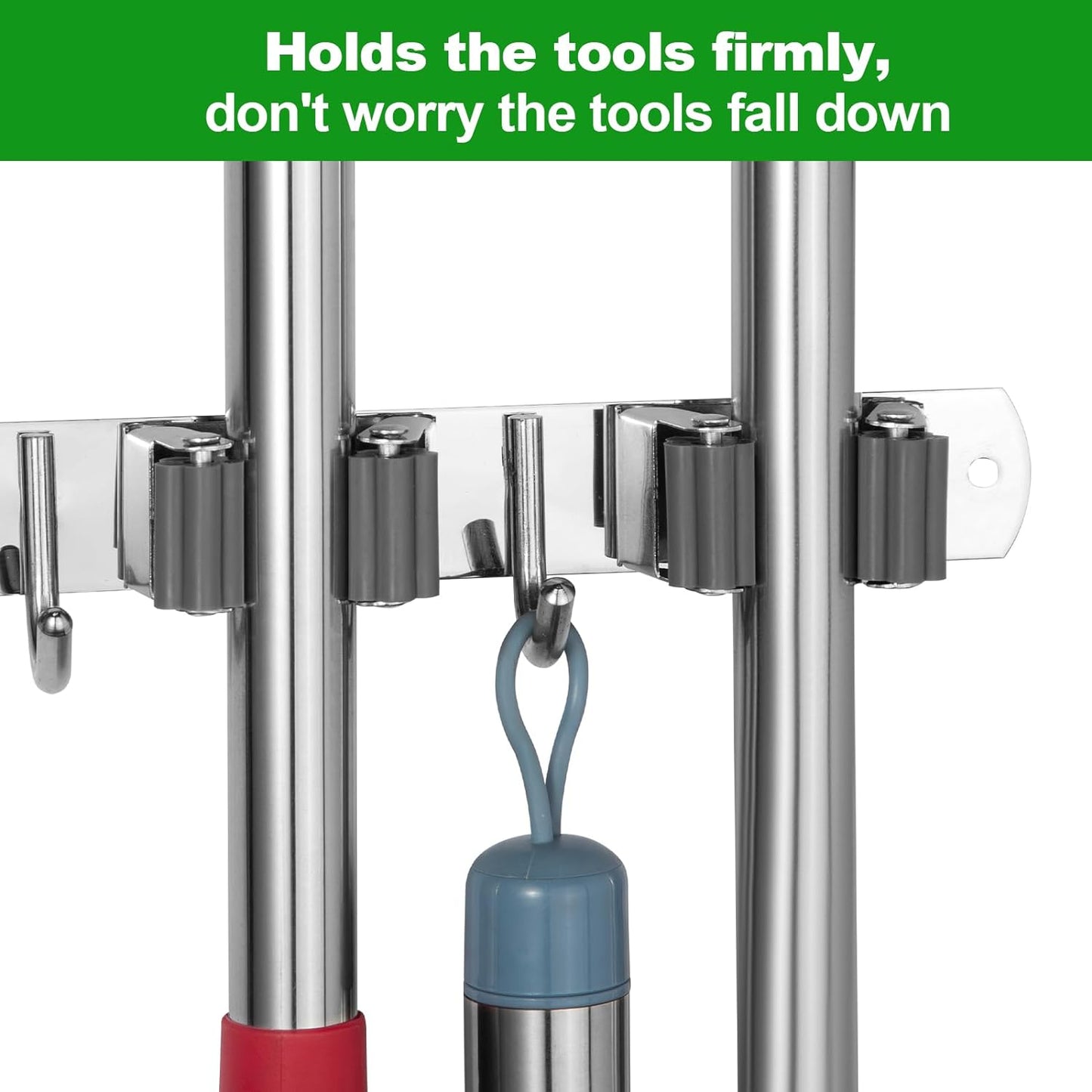 Voze 5 Racks and 4 Hooks Mop and Broom Holder Wall Mount