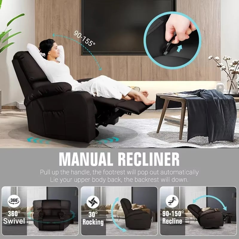 Swivel Rocking Recliner - 8-Point Massage & Heat Therapy Chair - SP!NECK™