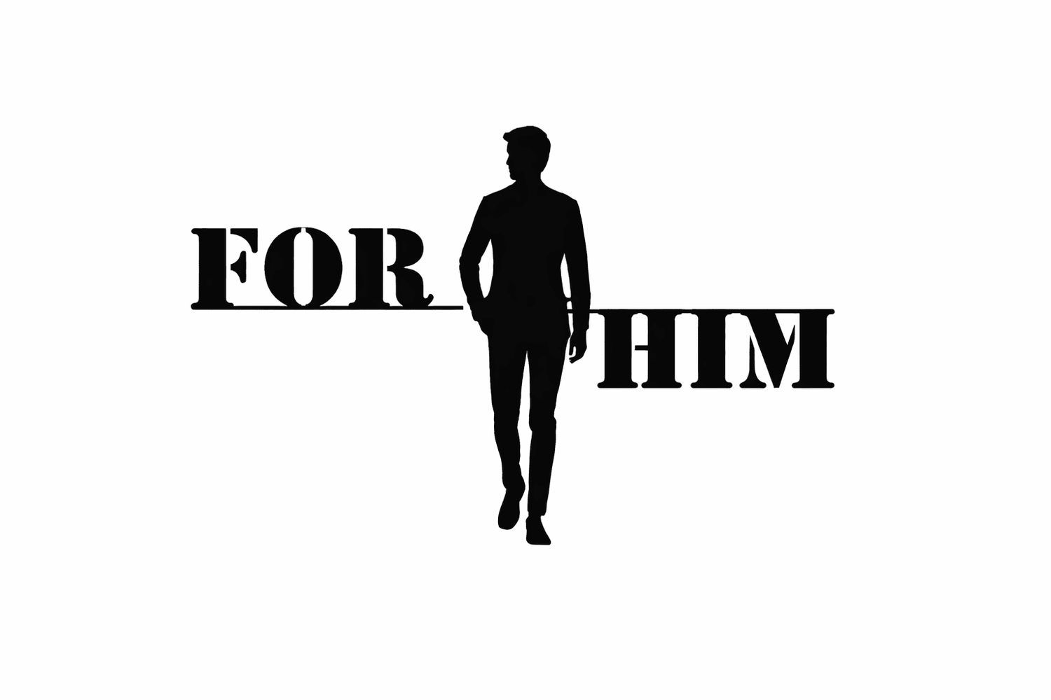 Silhouette of a man in a suit with bold text 'FOR HIM', SP!NECK wellness gifts for men.