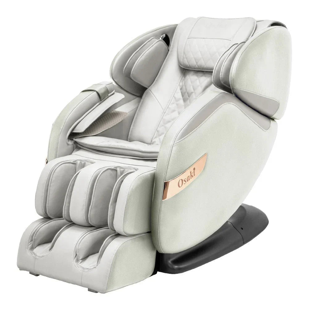 Premium Osaki massage chair in white with ergonomic design and foot massager, home wellness