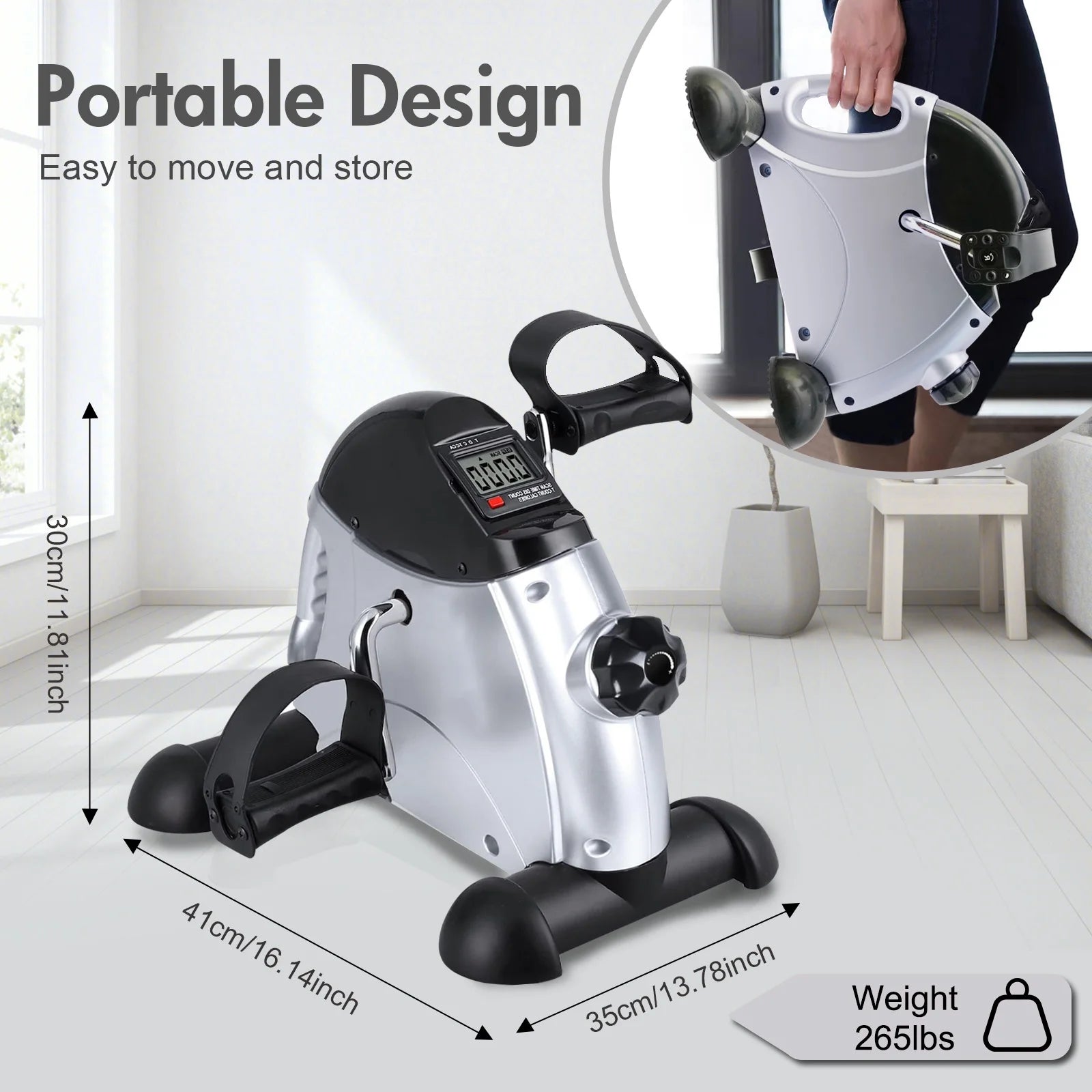 under Desk Bike Pedal Exerciser, Mini Exercise Bike with Digital Display, Portable Foot Cycle Arm & Leg Peddler Machine for Home