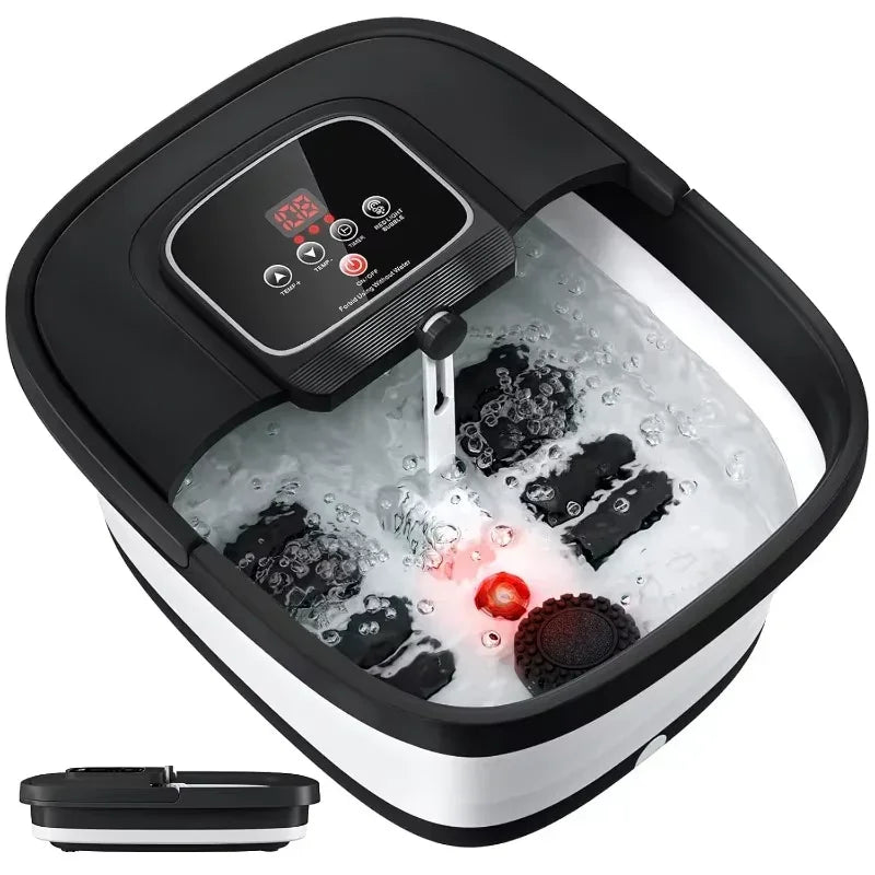 Collapsible Foot Spa with Heat, Bubble, Red Light, and Temperature Control, Foot Bath Massager with 8 Shiatsu Massage Rollers - SP!NECK™ 