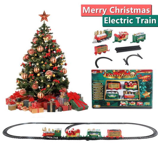 Christmas Tree Decor Train Track Frame Railway Car Sound Light Rail Car Festival Gifts Christmas Train Electric Toy Random Color