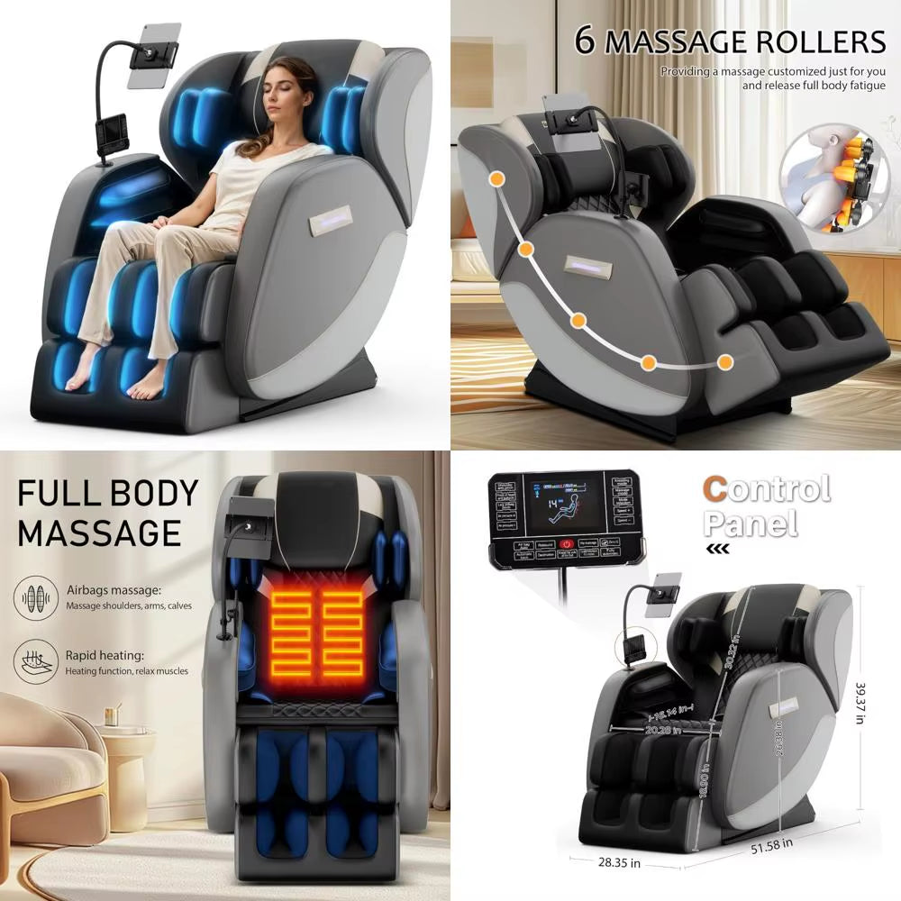 "Full Body Zero Gravity Massage Chair with Auto Modes, Airbag Massage, 6 Fixed Point Rollers, Foot Massage, and Heating" - SP!NECK™ 