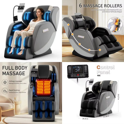 "Full Body Zero Gravity Massage Chair with Auto Modes, Airbag Massage, 6 Fixed Point Rollers, Foot Massage, and Heating" - SP!NECK™ 