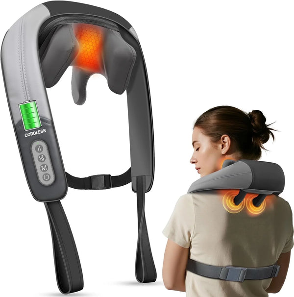 Shiatsu Neck and Back Massager with Heat & Remote Control, 6D Cordless Electric Deep Tissue Kneading Massage Pillow for Shoulder Leg Body Muscle Pain Relief, Gift for Men Women Home Office Use