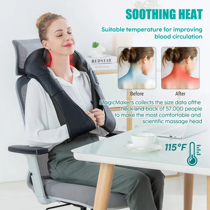 U Shape Deep Kneading Electric Massage Pillow Shiatsu Neck and Shoulder Massager Heated Back Massager for Neck Waist Leg Body
