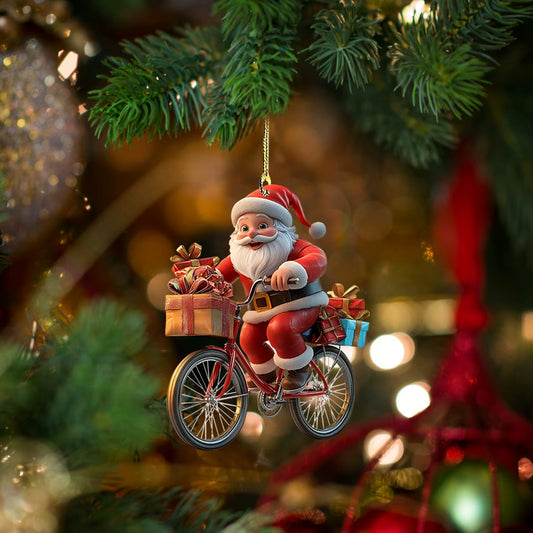 2D Acrylic Winter Decorative Hanging Cartoon Santa Claus Bicycle Gifts Christmas Pendants Christmas Tree Decoration