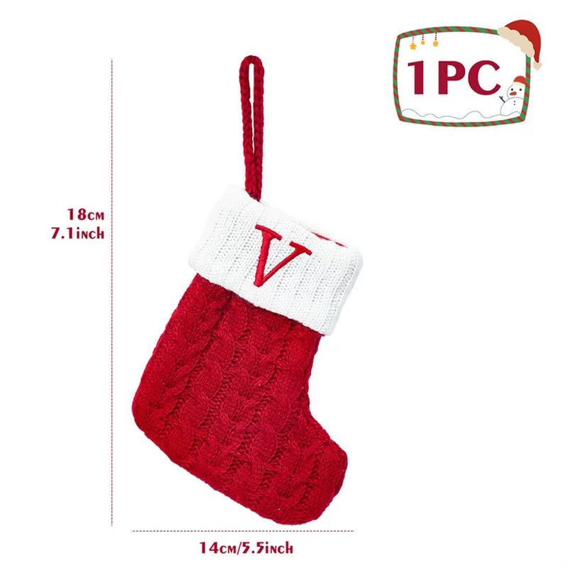 Christmas Alphabet Knitting Sock Christmas Tree Ornament Christmas Decoration for Home 2024 Navidad Noel Xmas New Year 2025 Gift