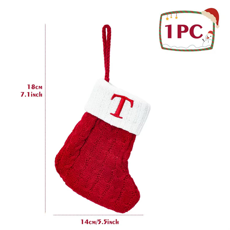 Christmas Alphabet Knitting Sock Christmas Tree Ornament Christmas Decoration for Home 2024 Navidad Noel Xmas New Year 2025 Gift