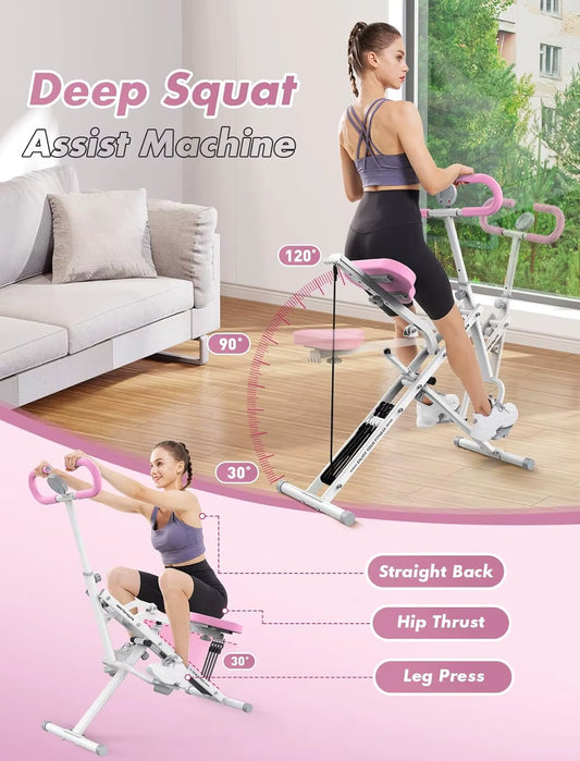 Pink Squat Machine - Home Gym with 4 Resistance Bands - SP!NECK™ 