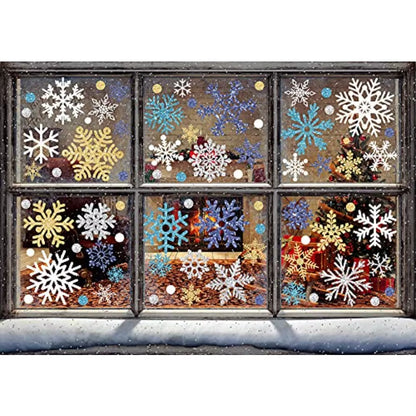 541Pcs Winter Snowflake Window Clings Stickers Doublesided White Silver Blue Gold Christmas Decals for Frozen New Year Home Sho