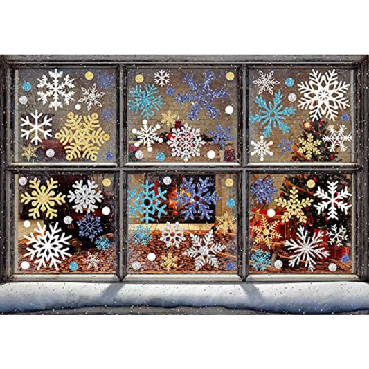 541Pcs Winter Snowflake Window Clings Stickers Doublesided White Silver Blue Gold Christmas Decals for Frozen New Year Home Sho