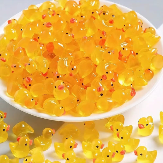 50/100 Pcs Luminous Mini Duck Tiny Resin Duck Little Duck Figurines Bulk for Dollhouse Ornament Micro Garden DIY Crafts Decor