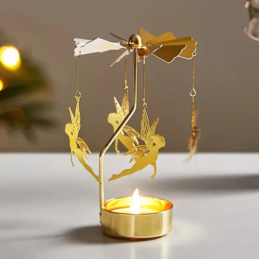 1Pc Metal Hot Rotating Candle Holder Christmas Rotating Candle Holder Dinner Party Wedding Party Candle Holder Decoration Gift
