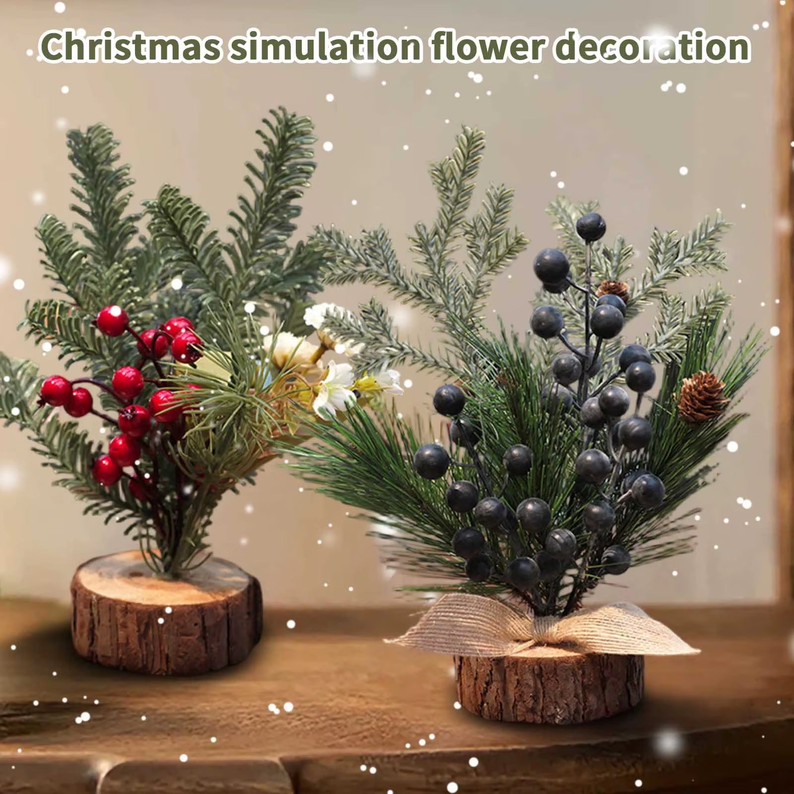 Christmas Decoration Desktop Small Tree Simulation Flower Wreath Ornament New Year Decoration Red Fruit Small Tree Artificial