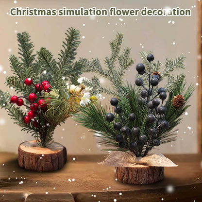Christmas Decoration Desktop Small Tree Simulation Flower Wreath Ornament New Year Decoration Red Fruit Small Tree Artificial