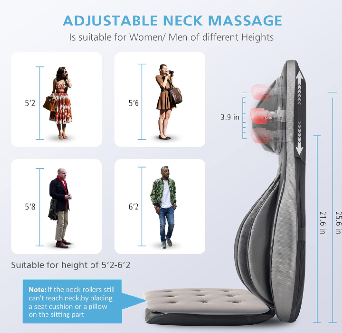 Comfier Shiatsu Massage Seat Cushion - Neck and Back Massager for Home Office Car