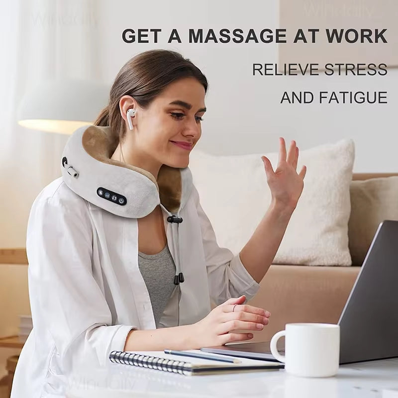 Electric Neck Massager with Heat Vibration 3D Massage U Shaped Pillow for Shoulder Cervical Pain Relief Fatigue - SP!NECK™ 